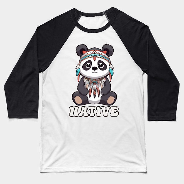 Native American Indigenous Panda Baseball T-Shirt by Rishirt